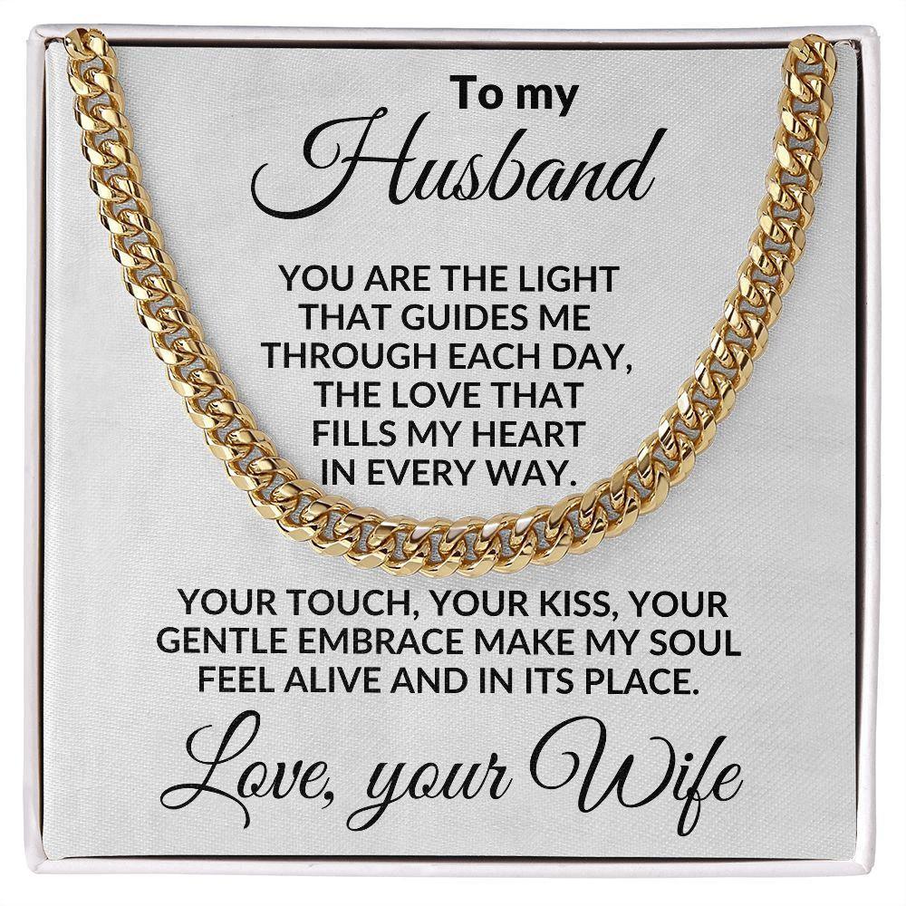To My Husband - You are the Light - Cuban Chain Necklace with Message Card and Gift Box