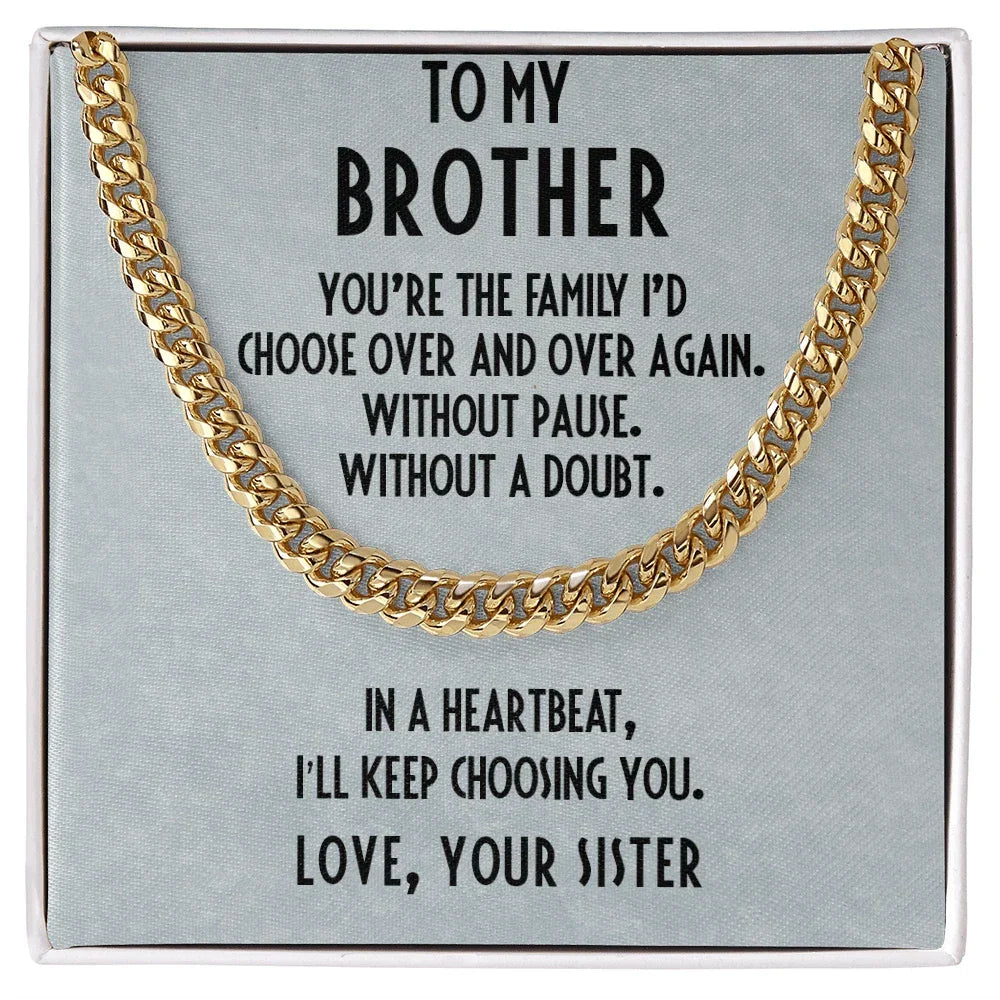 Gift for Brother from Sister Adjustable Cuban Link Chain Necklace
