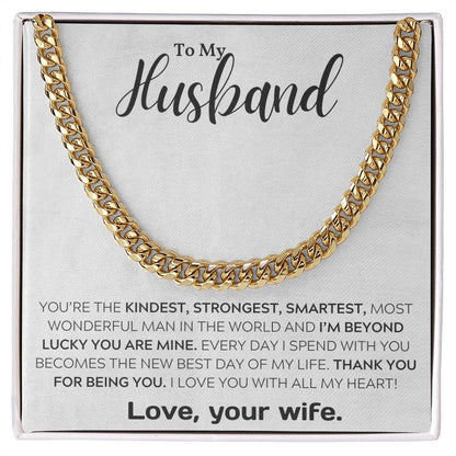 To My Wonderful Husband Cuban Link Chain Necklace - Mallard Moon Gift Shop