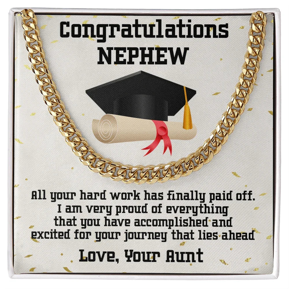 Nephew Graduation 2024 Congratulations Love Aunt Cuban Chain Link Necklace