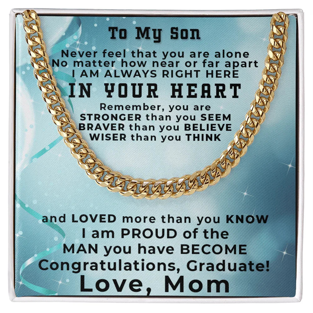 Son Graduation Love Mom Cuban Chain Link Necklace