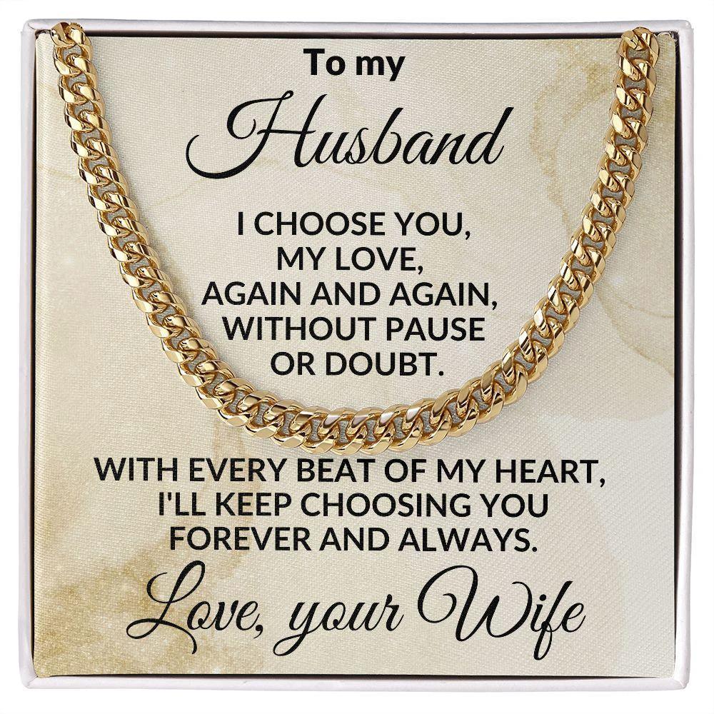 To My Husband - Beat of My Heart - Cuban Chain Necklace with Message Card and Gift Box