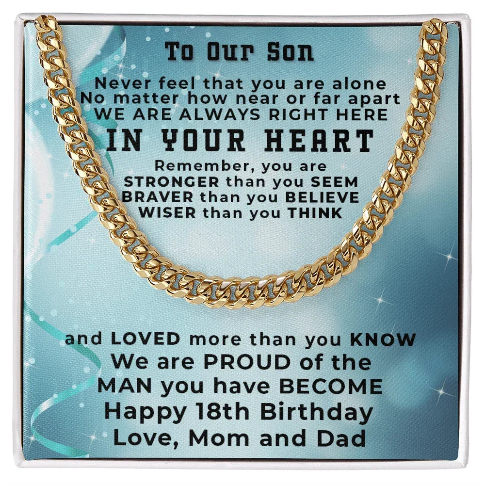 Son 18th Birthday Gift from Mom and Dad Cuban Link Chain Necklace