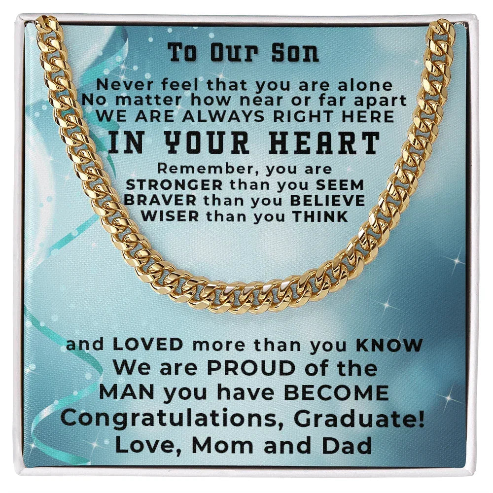Son Graduation Cuban Link Chain Necklace Congratulations Mom and Dad