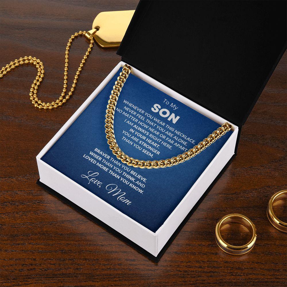 Gift for Son - Always In My Heart Love Mom - Cuban Chain Link Necklace - Mallard Moon Gift Shop