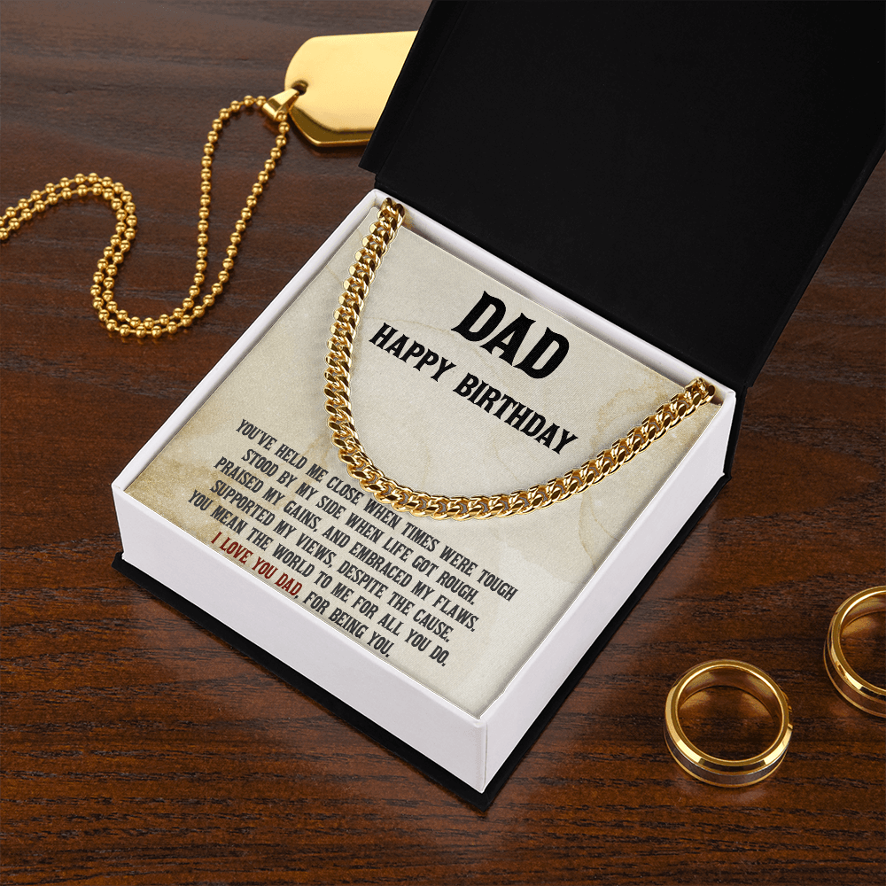 Dad Birthday Cuban Link Chain Necklace - You Mean the World to Me - Mallard Moon Gift Shop