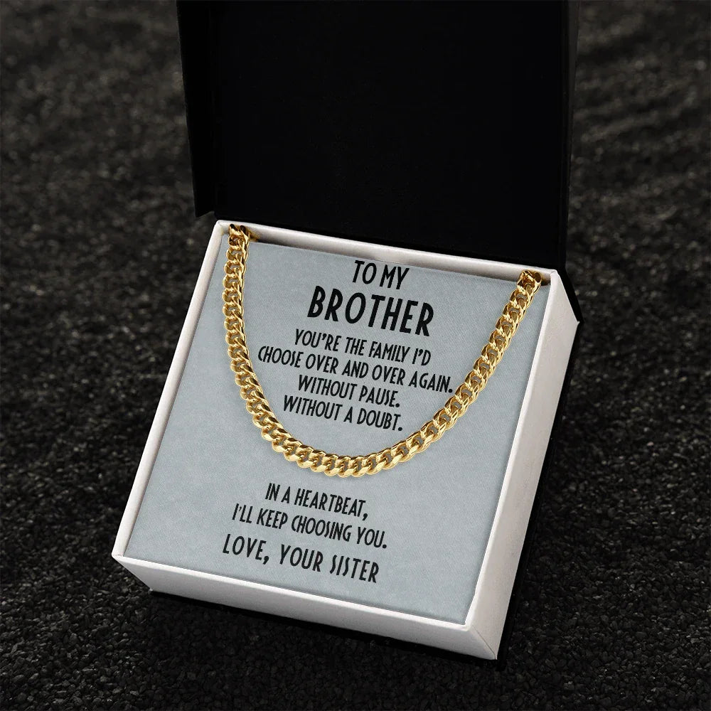Gift for Brother from Sister Adjustable Cuban Link Chain Necklace