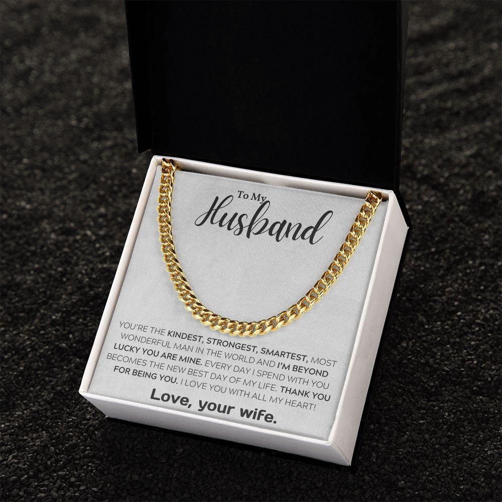 To My Wonderful Husband I Am Lucky Cuban Link Chain Necklace