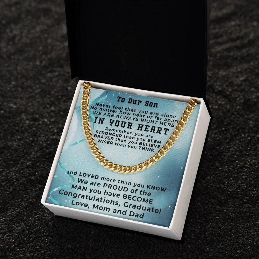 Son Graduation Cuban Link Chain Necklace Congratulations Mom and Dad