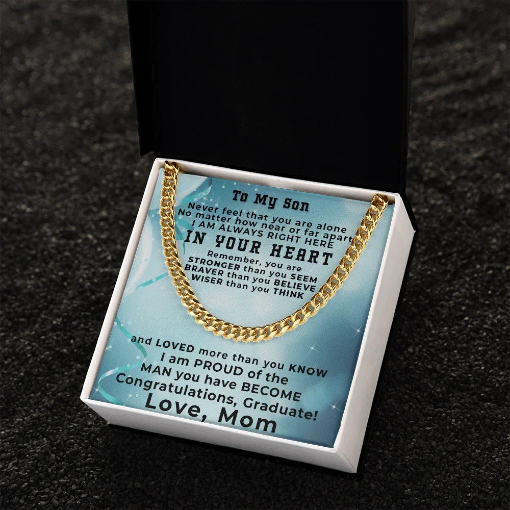 Son Graduation Love Mom Cuban Chain Link Necklace