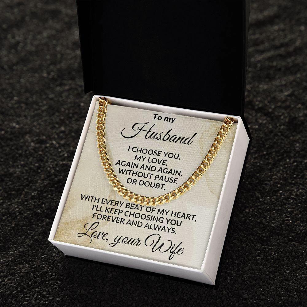 To My Husband - Beat of My Heart - Cuban Chain Necklace with Message Card and Gift Box