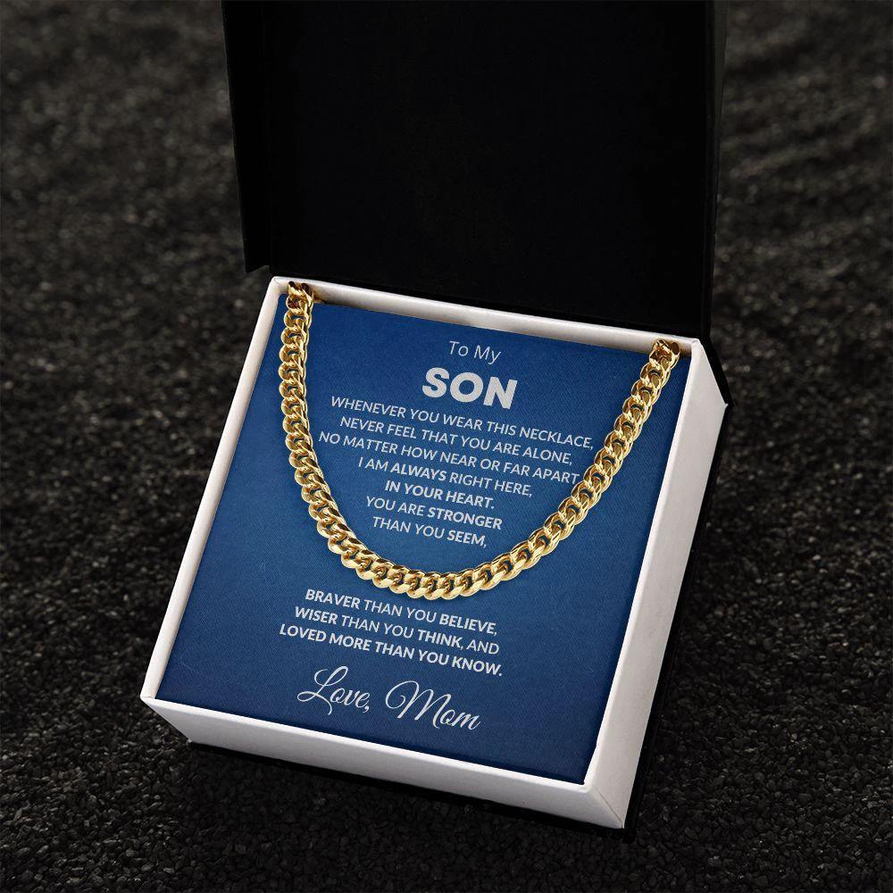 Gift for Son - Always In My Heart Love Mom - Cuban Chain Link Necklace