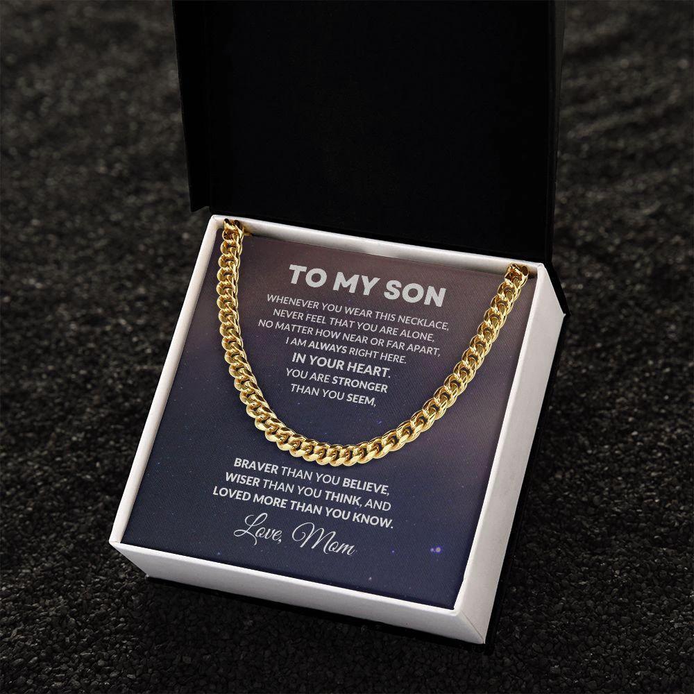 To My Son Cuban Chain Link Necklace Braver Than You Believe Love Mom