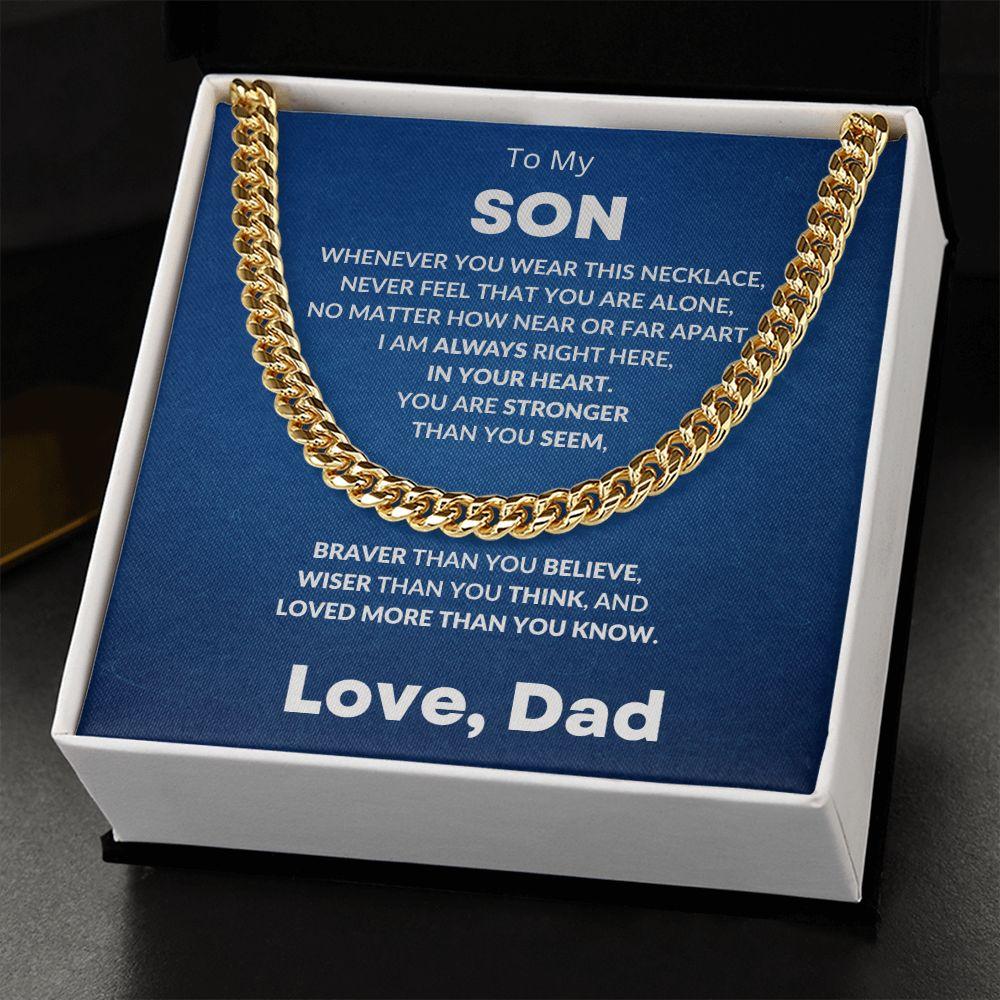 Gift for Son - Always In My Heart - Love Dad - Cuban Chain Link Necklace - Mallard Moon Gift Shop