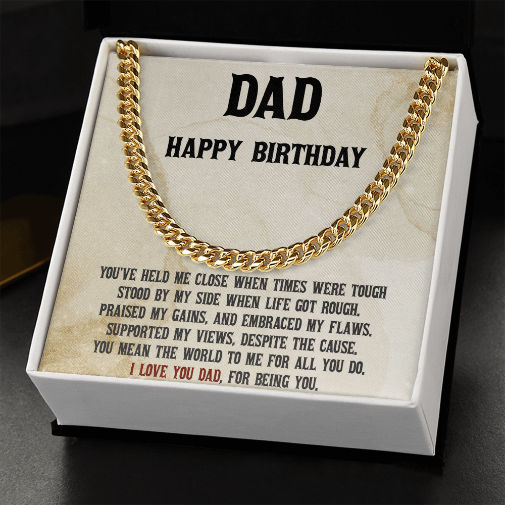 Dad Birthday Cuban Link Chain Necklace - You Mean the World to Me - Mallard Moon Gift Shop