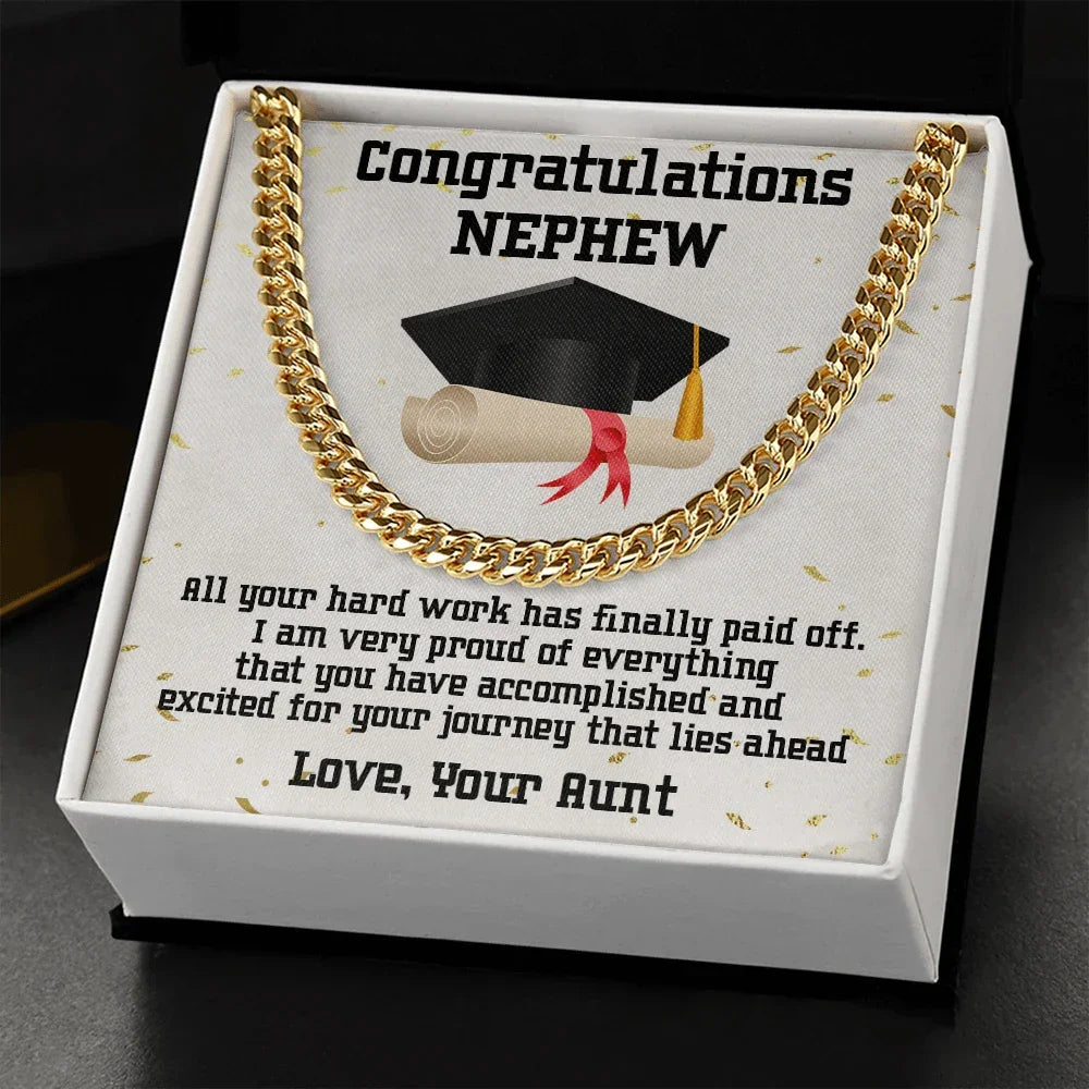 Nephew Graduation 2024 Congratulations Love Aunt Cuban Chain Link Necklace