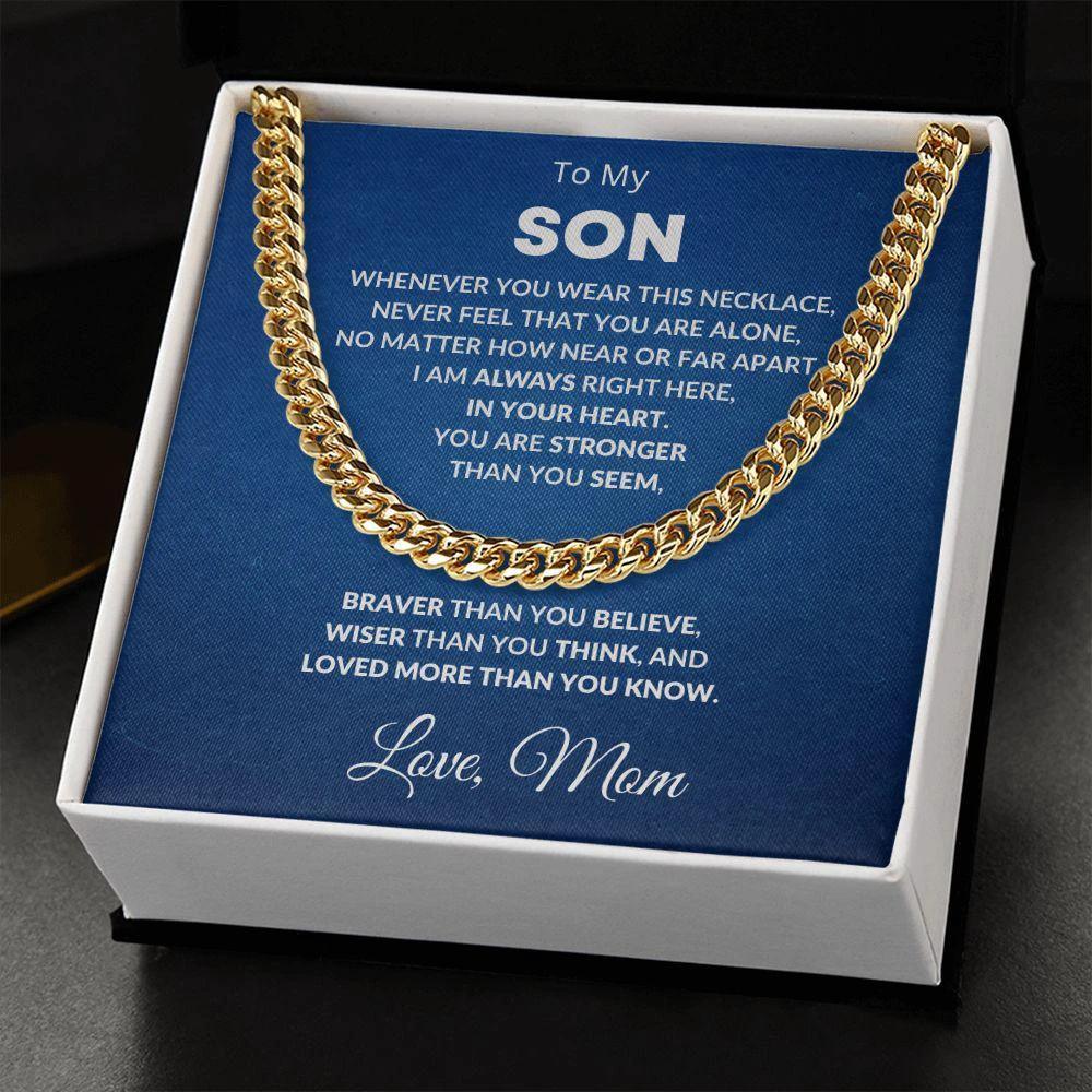 Gift for Son - Always In My Heart Love Mom - Cuban Chain Link Necklace