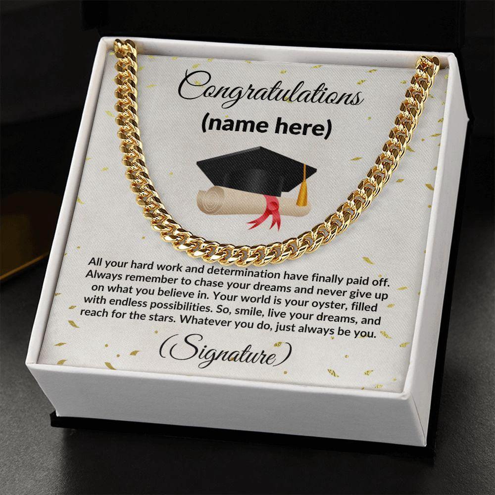 Personalized Graduation Gift for Son, Grandson, Nephew or Brother Cuban Link Necklace