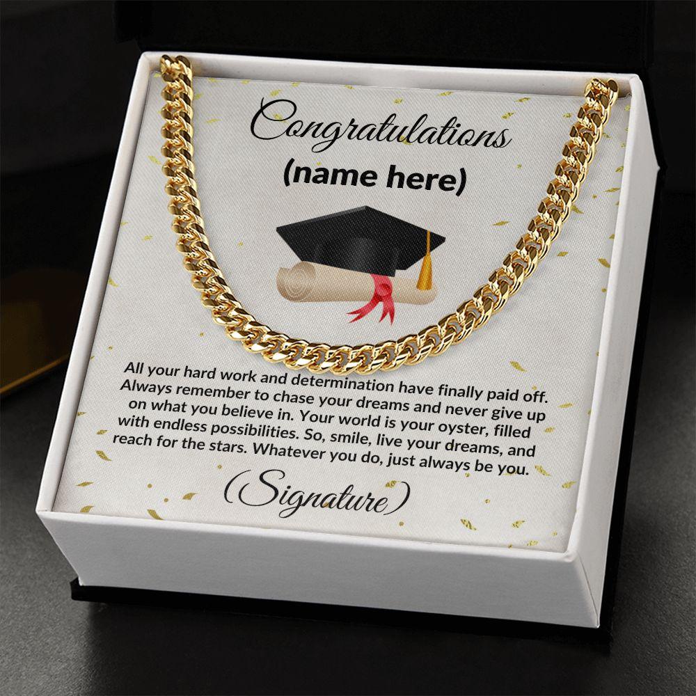 Personalized Graduation Gift for Son, Grandson, Nephew or Brother Cuban Link Necklace - Mallard Moon Gift Shop