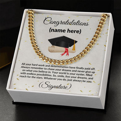 Personalized Graduation Gift for Son, Grandson, Nephew or Brother Cuban Link Necklace - Mallard Moon Gift Shop