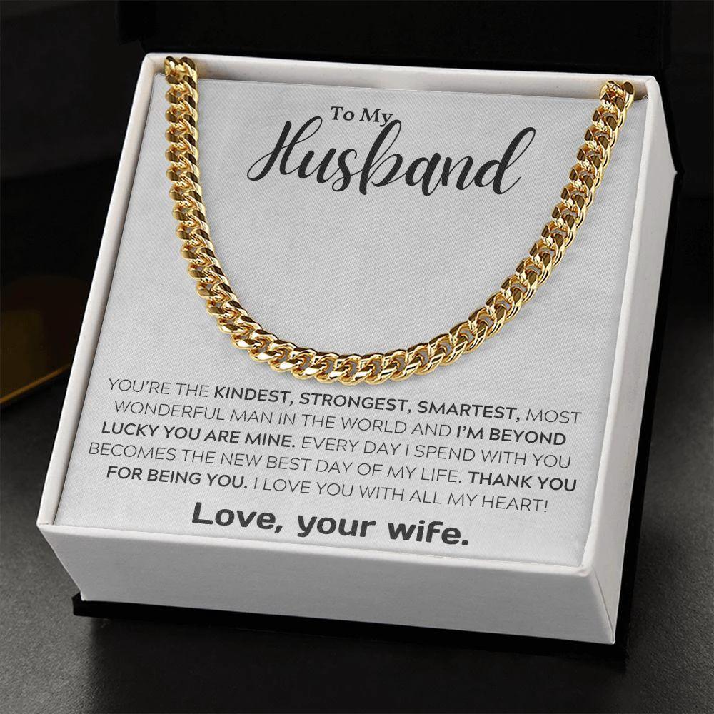 To My Wonderful Husband I Am Lucky Cuban Link Chain Necklace