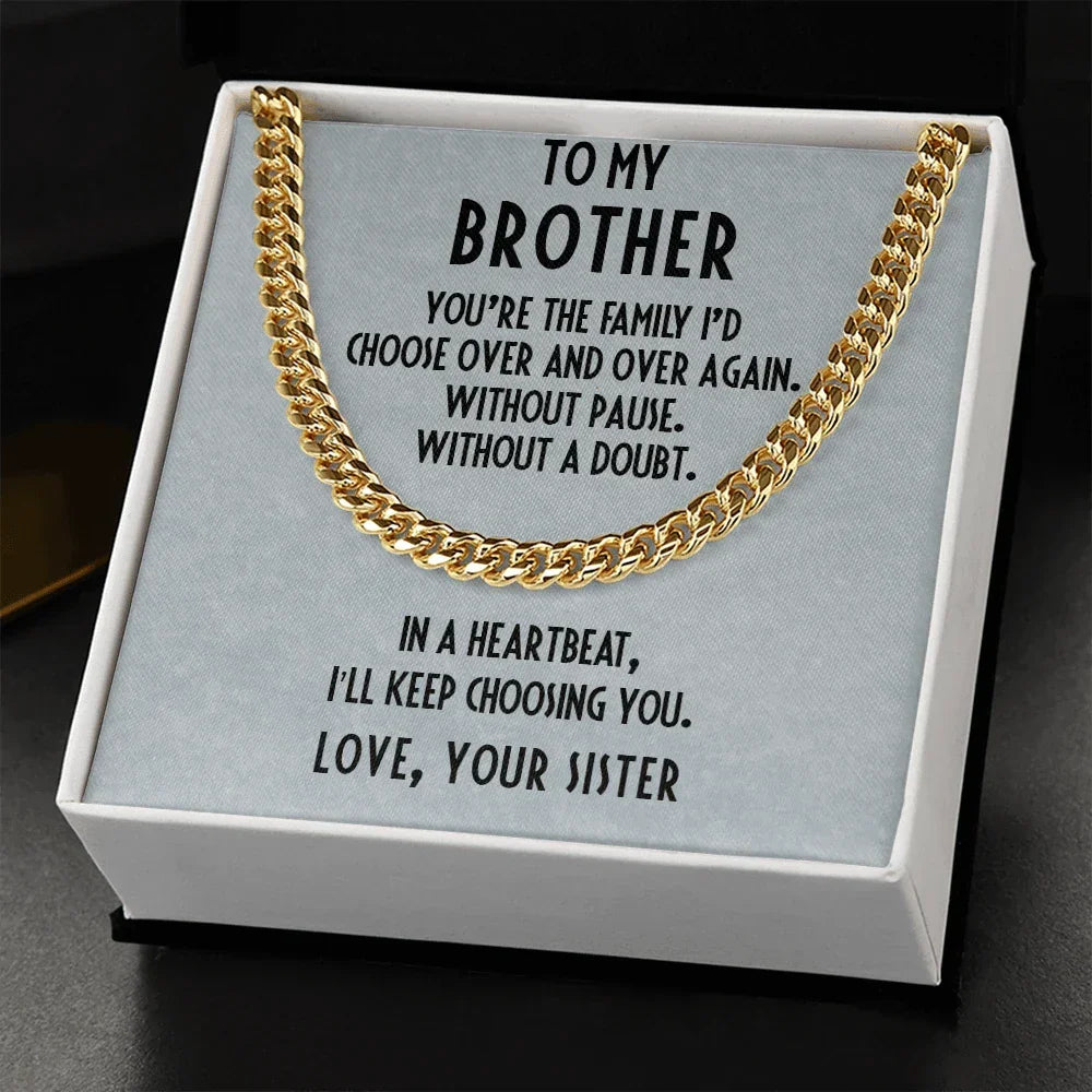 Gift for Brother from Sister Adjustable Cuban Link Chain Necklace