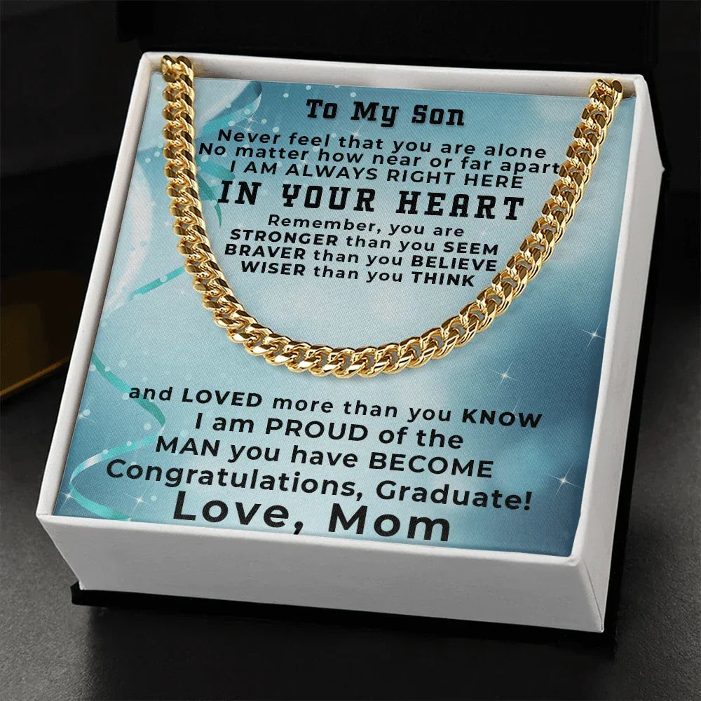 Son Graduation Love Mom Cuban Chain Link Necklace