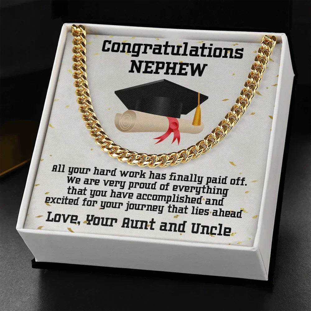 Nephew Graduation Congratulations Love Aunt and Uncle Cuban Chain Link Necklace