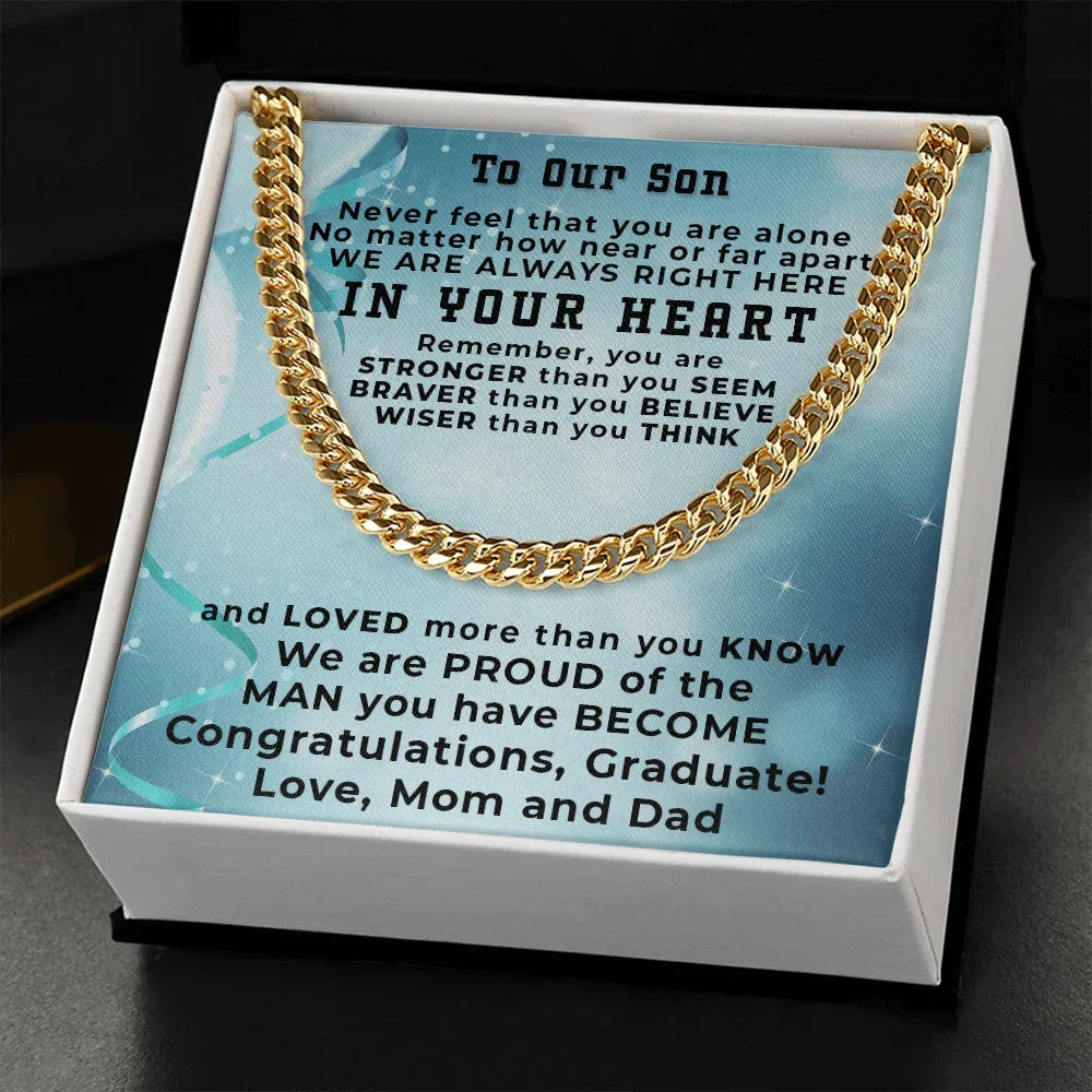 Son Graduation Cuban Link Chain Necklace Congratulations Mom and Dad