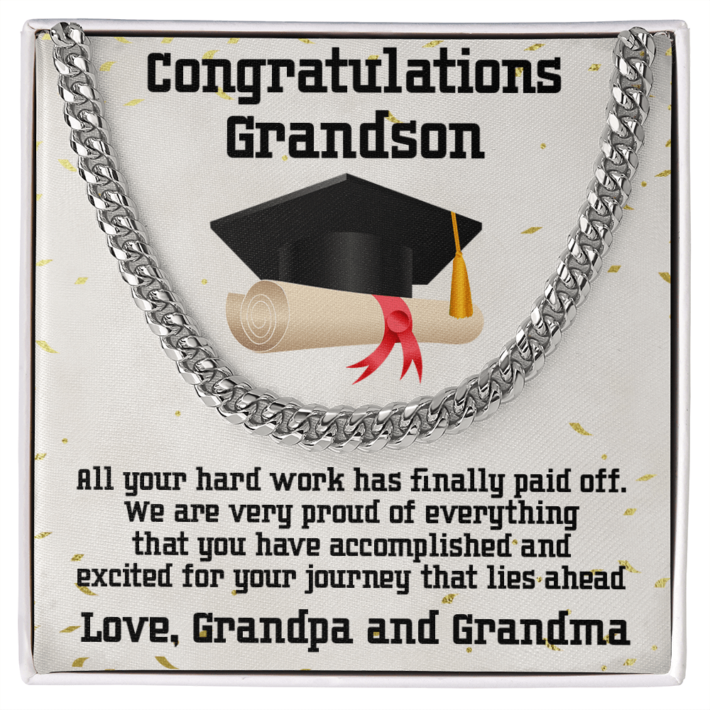 Grandson Graduation 2022 Congratulations Cuban Chain Link Necklace - Mallard Moon Gift Shop