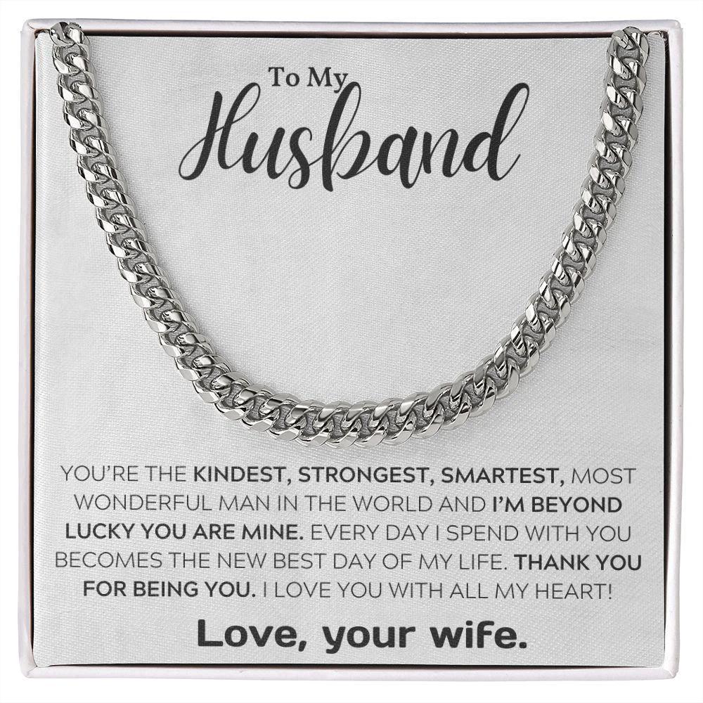 To My Wonderful Husband I Am Lucky Cuban Link Chain Necklace