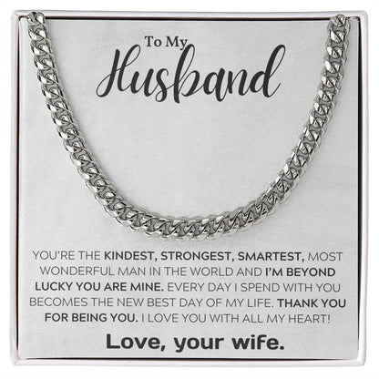 To My Wonderful Husband Cuban Link Chain Necklace - Mallard Moon Gift Shop