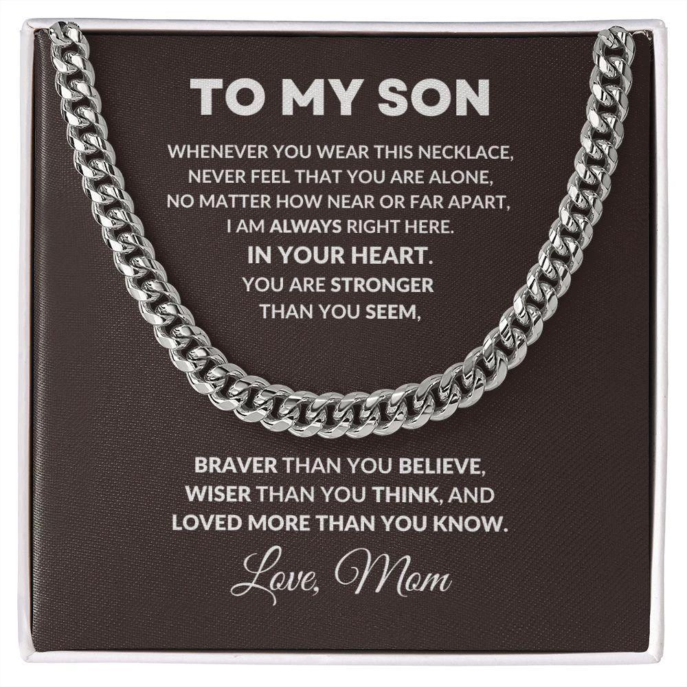 To My Son You I Am Always In Your Heart Love Mom Cuban Link Necklace