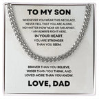 To My Son Cuban Chain Link Necklace Right Here In Your Heart