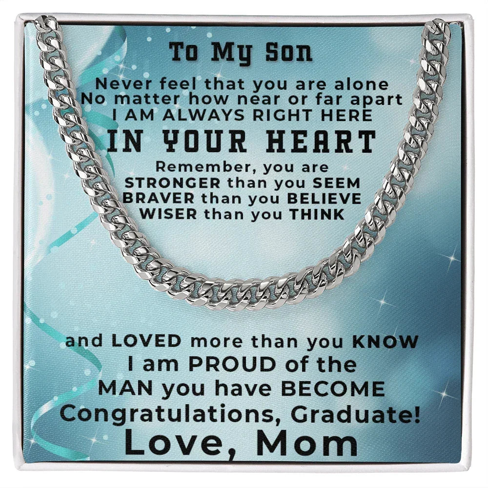Son Graduation Gift from Proud Mom Cuban Link Chain Necklace