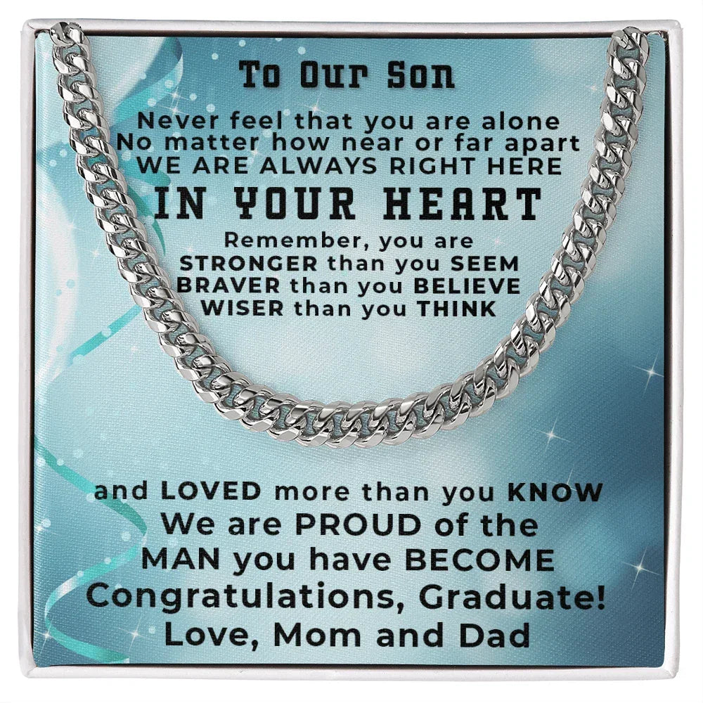 Son Graduation Cuban Link Chain Necklace Congratulations Mom and Dad