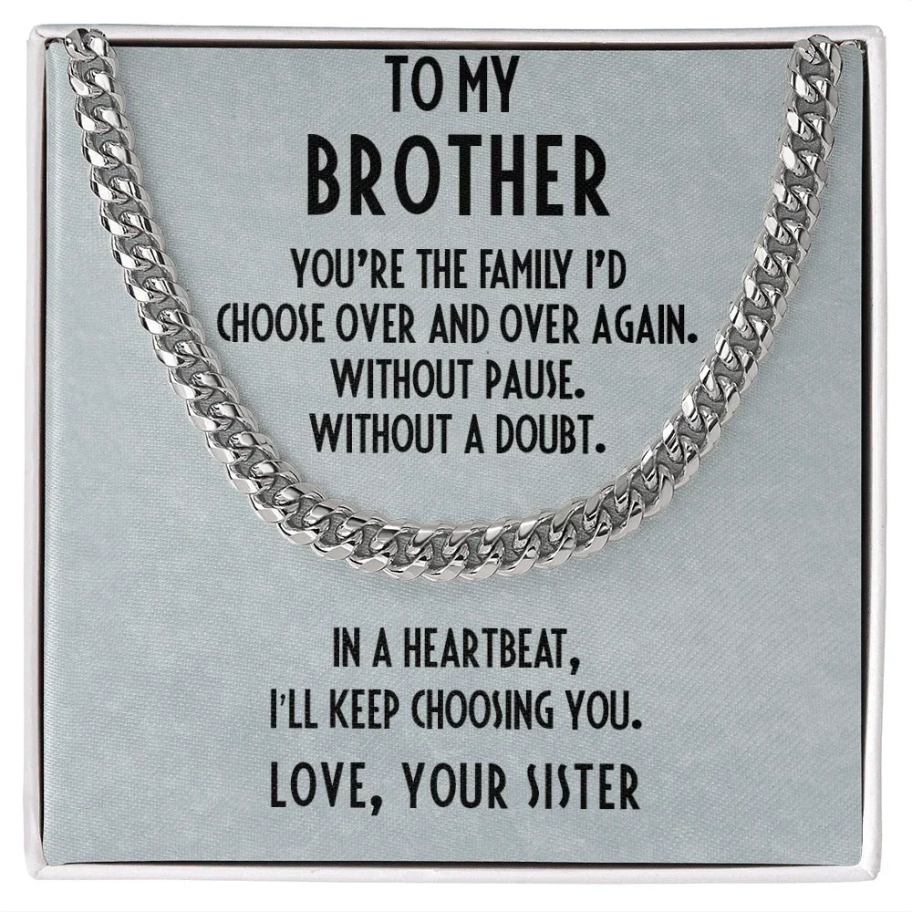 Gift for Brother from Sister Adjustable Cuban Link Chain Necklace