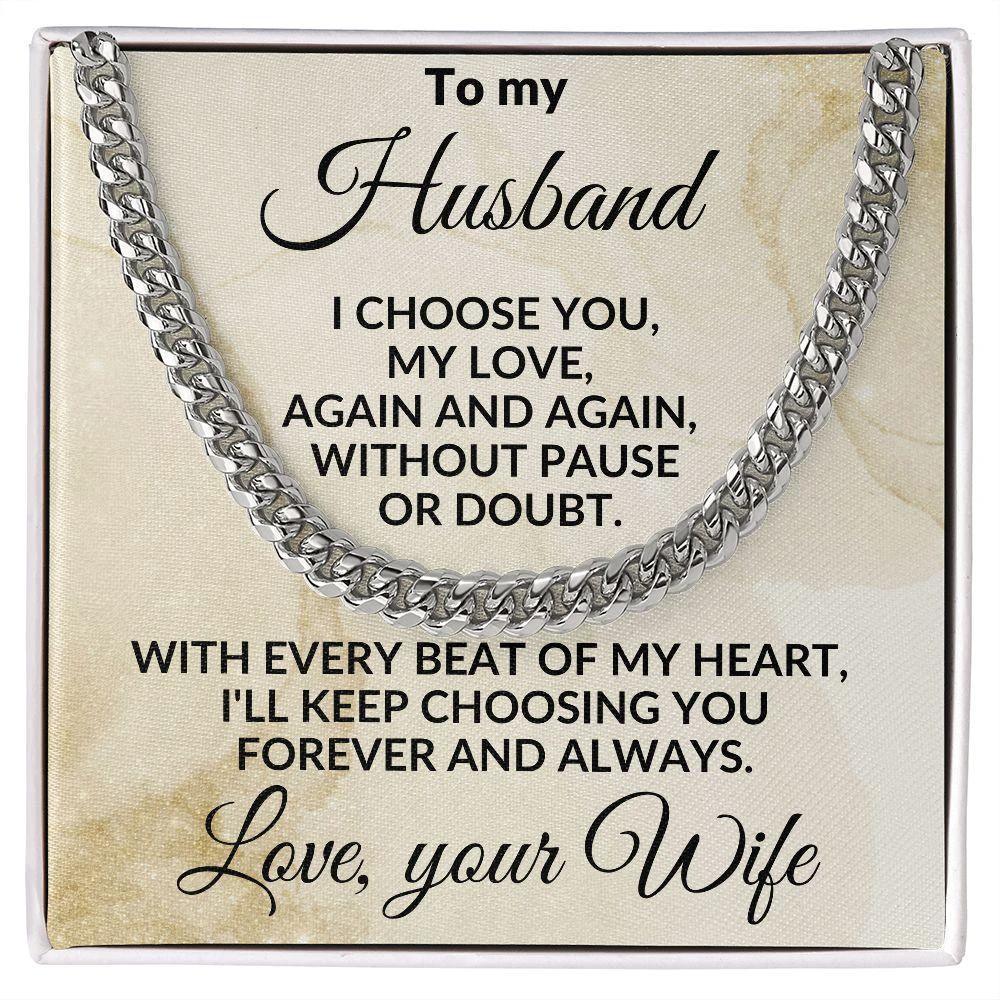 To My Husband - Beat of My Heart - Cuban Chain Necklace with Message Card and Gift Box