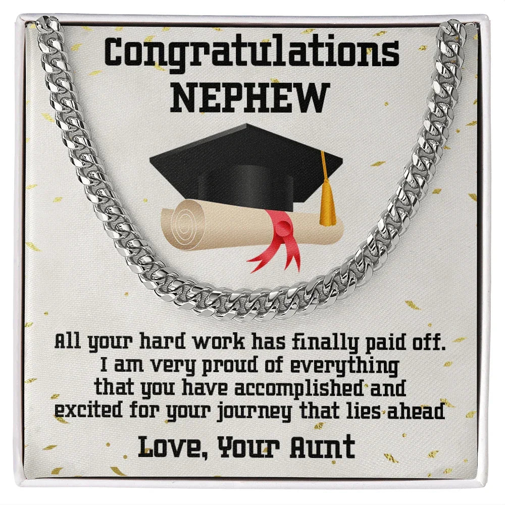 Nephew Graduation 2024 Congratulations Love Aunt Cuban Chain Link Necklace