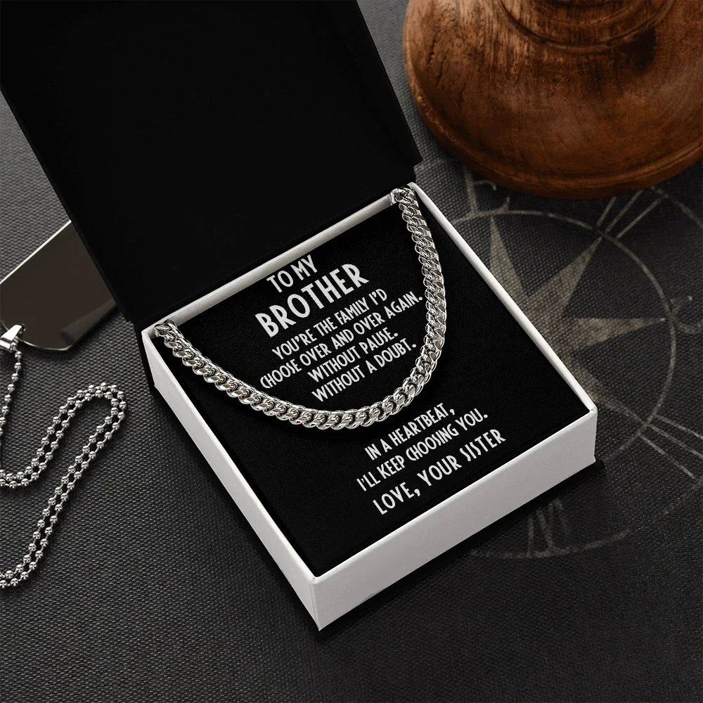 Brother Gift from Sister Adjustable Cuban Link Chain Necklace