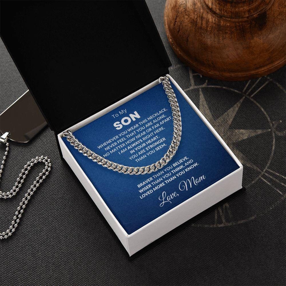 Gift for Son - Always In My Heart Love Mom - Cuban Chain Link Necklace - Mallard Moon Gift Shop