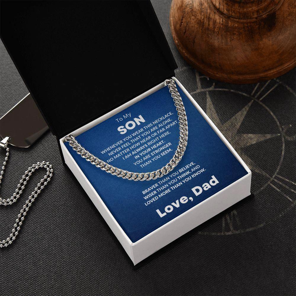 Gift for Son - Always In My Heart - Love Dad - Cuban Chain Link Necklace
