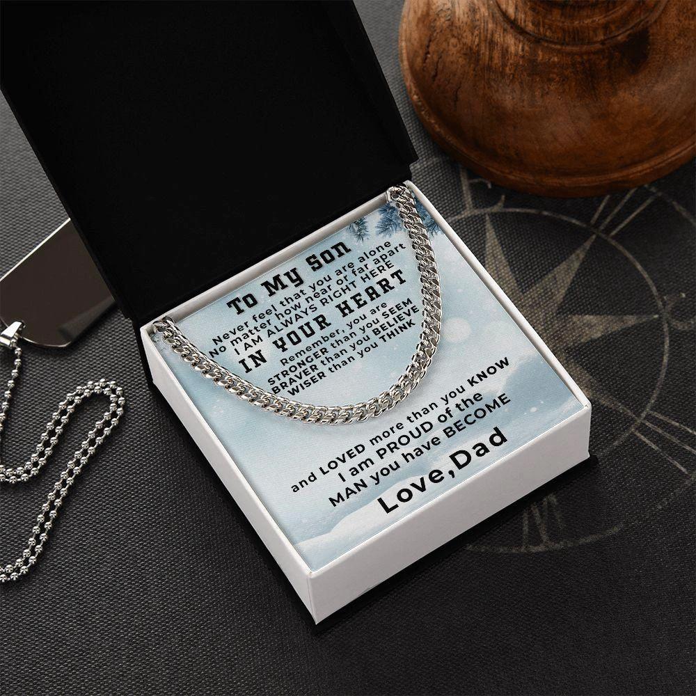 Gift for Adult Son from Dad Thick Chain Link Necklace Custom Message Card Gift Box