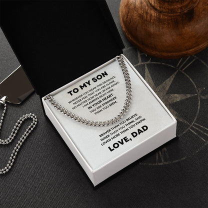 To My Son Cuban Chain Link Necklace Right Here In Your Heart - Mallard Moon Gift Shop