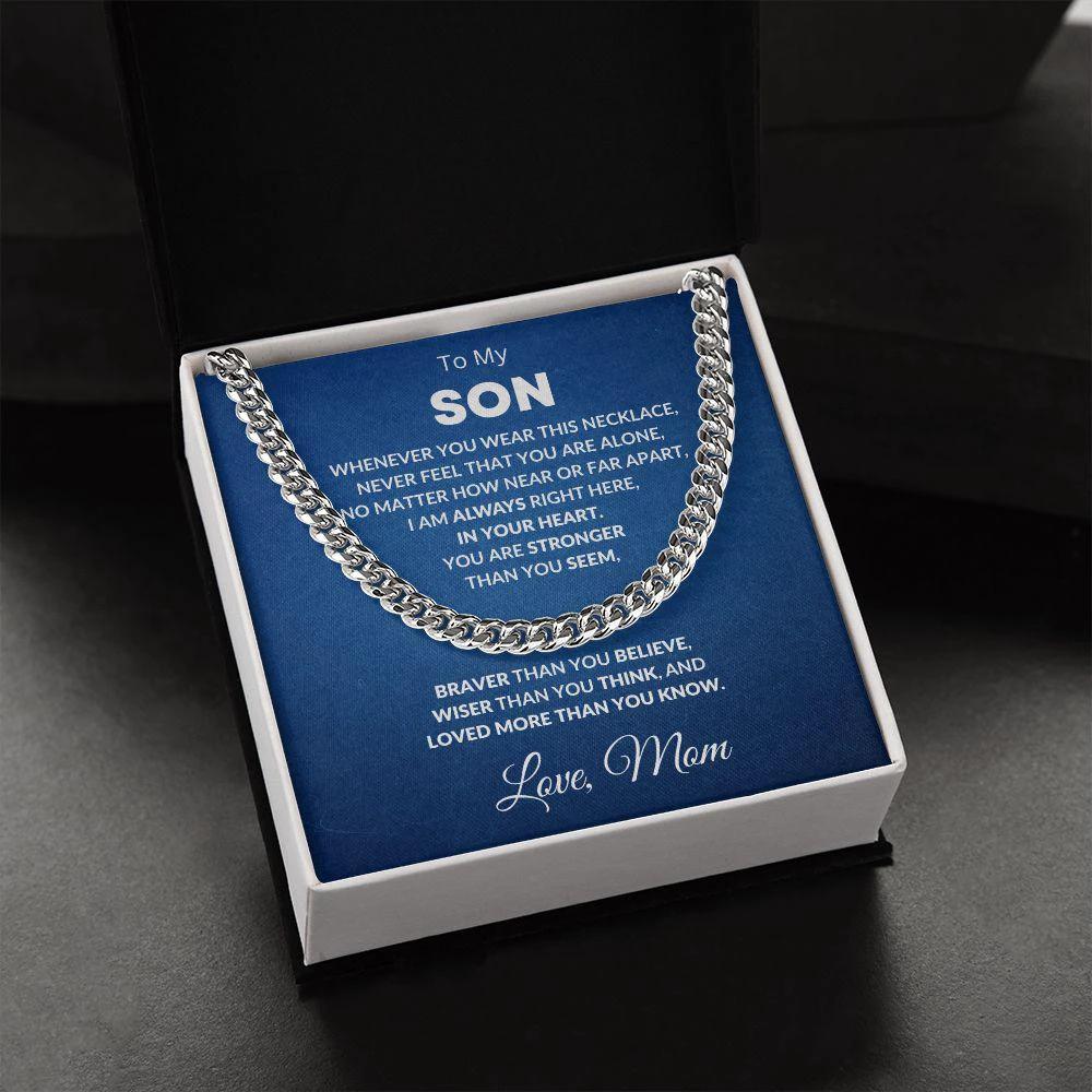 Gift for Son - Always In My Heart Love Mom - Cuban Chain Link Necklace