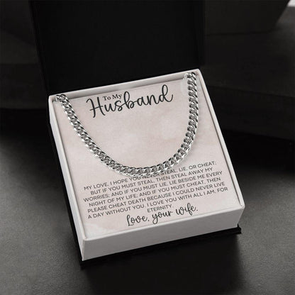 To My Husband Love for all Eternity - Cuban Link Chain Necklace - Mallard Moon Gift Shop