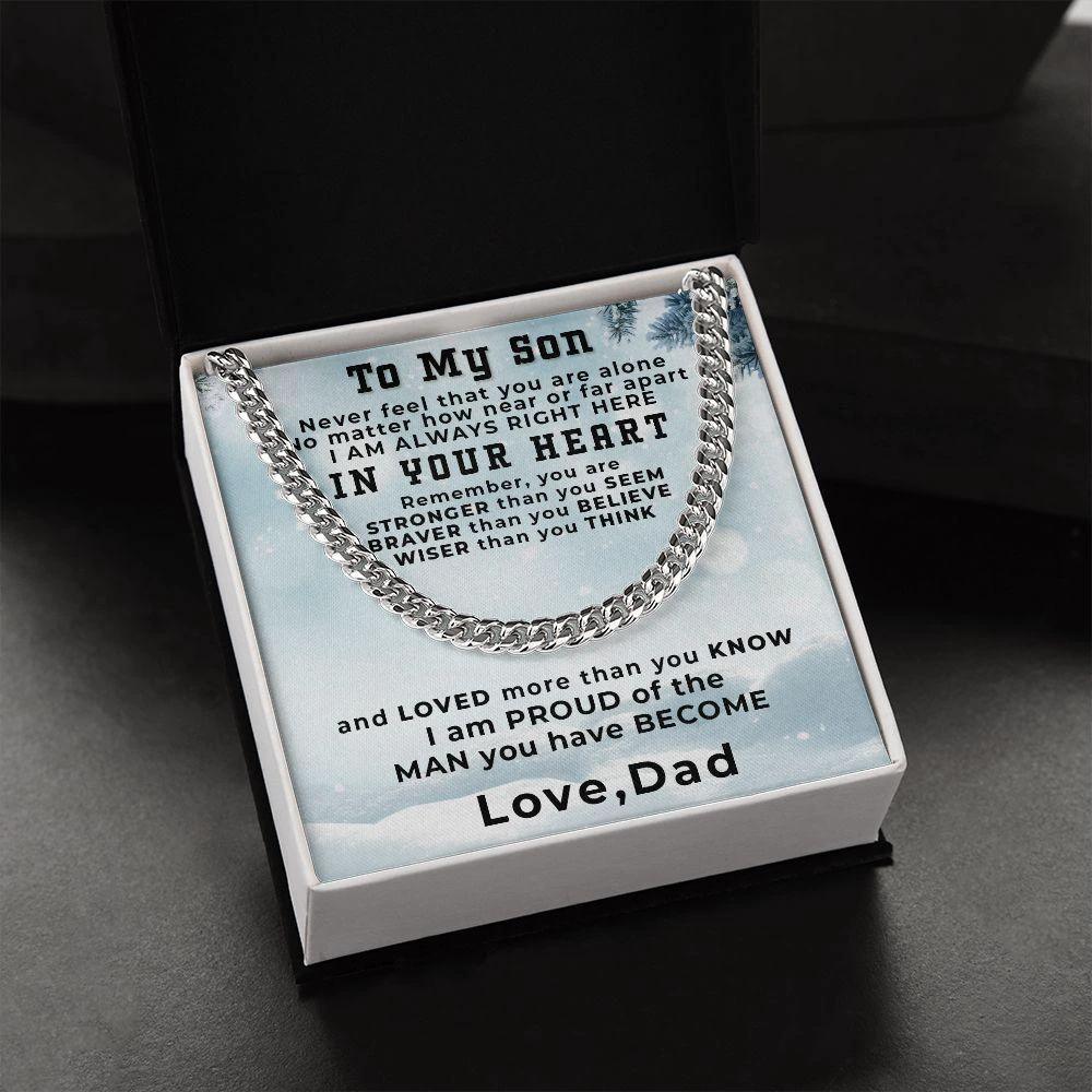Gift for Adult Son from Dad Thick Chain Link Necklace Custom Message Card Gift Box
