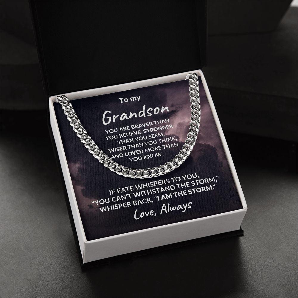 To My Grandson - I Am The Storm - Cuban Link Chain Necklace - Mallard Moon Gift Shop