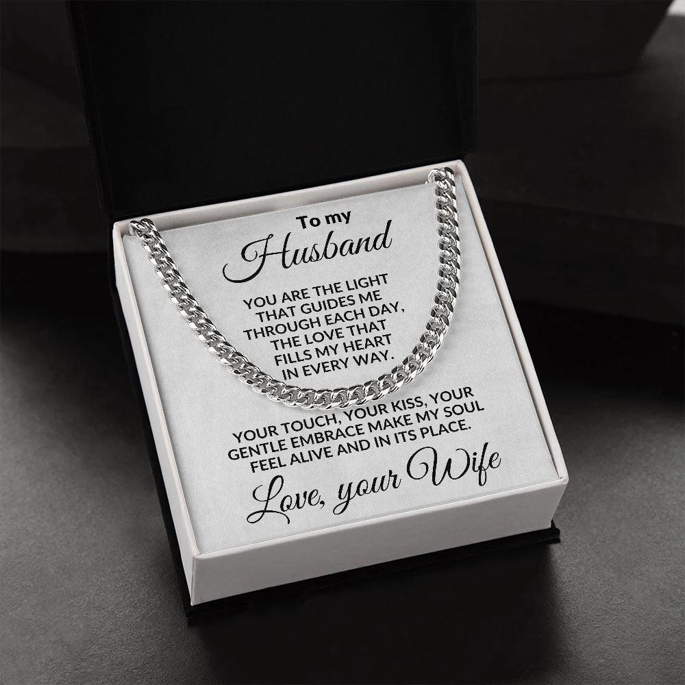 To My Husband - You are the Light - Cuban Chain Necklace with Message Card and Gift Box