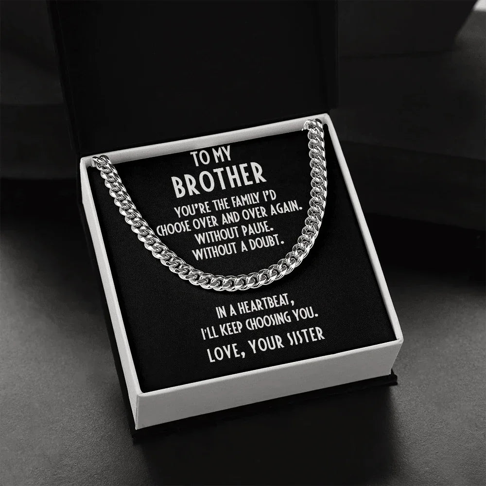 Brother Gift from Sister Adjustable Cuban Link Chain Necklace